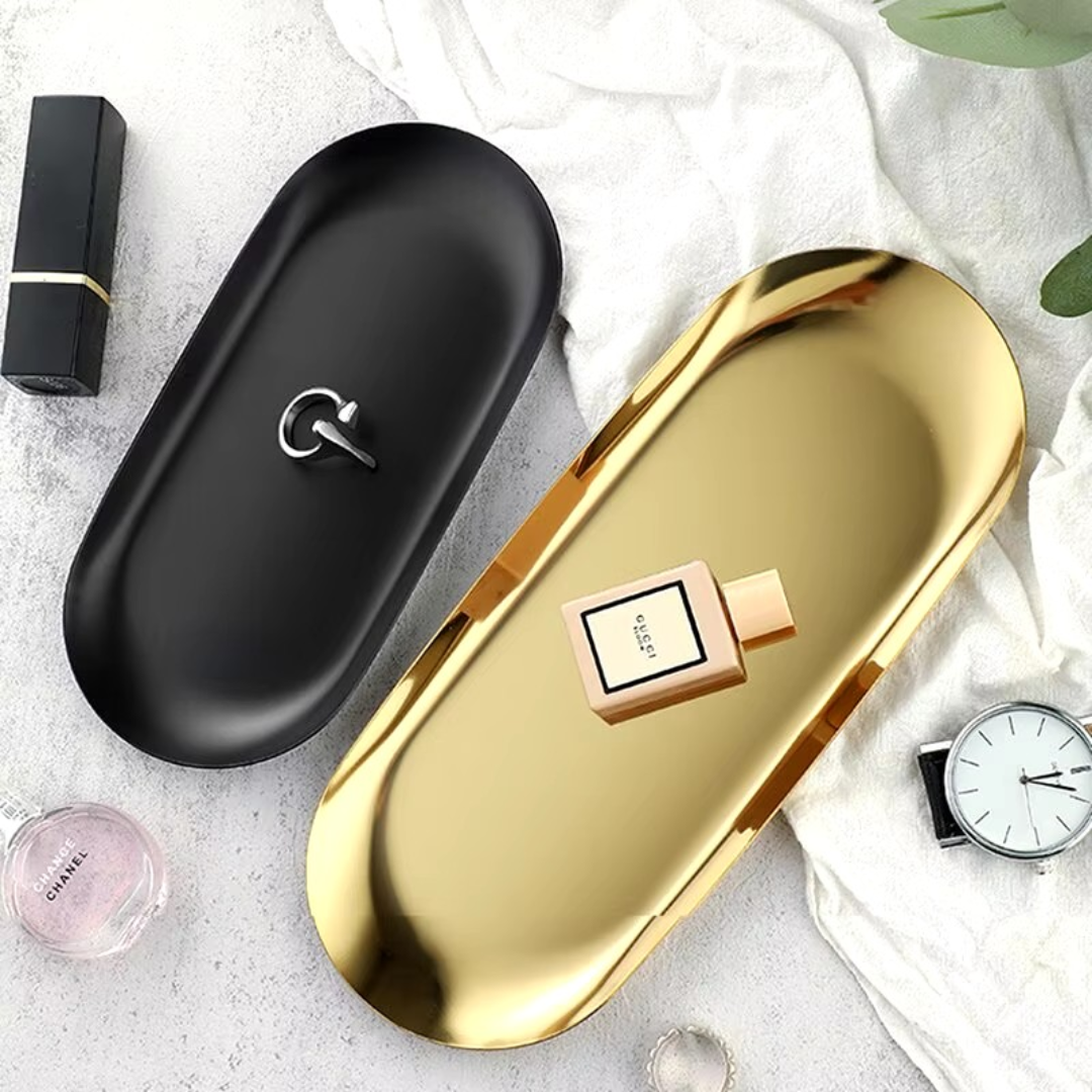 Ovales Edelstahl-Tablett 2er Set kombinierbar– Eleganter Schmuck- und Deko-Organizer für Tisch & Party