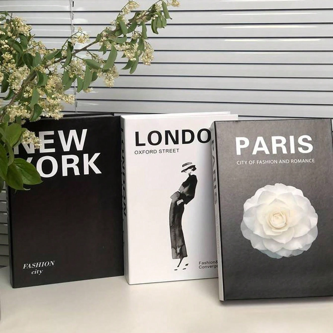 LDN-PAR-NY Deko-Bücher Set (3-teilig) – Stilvolle Simulation für Kaffeetisch & Wohnzimmerdeko