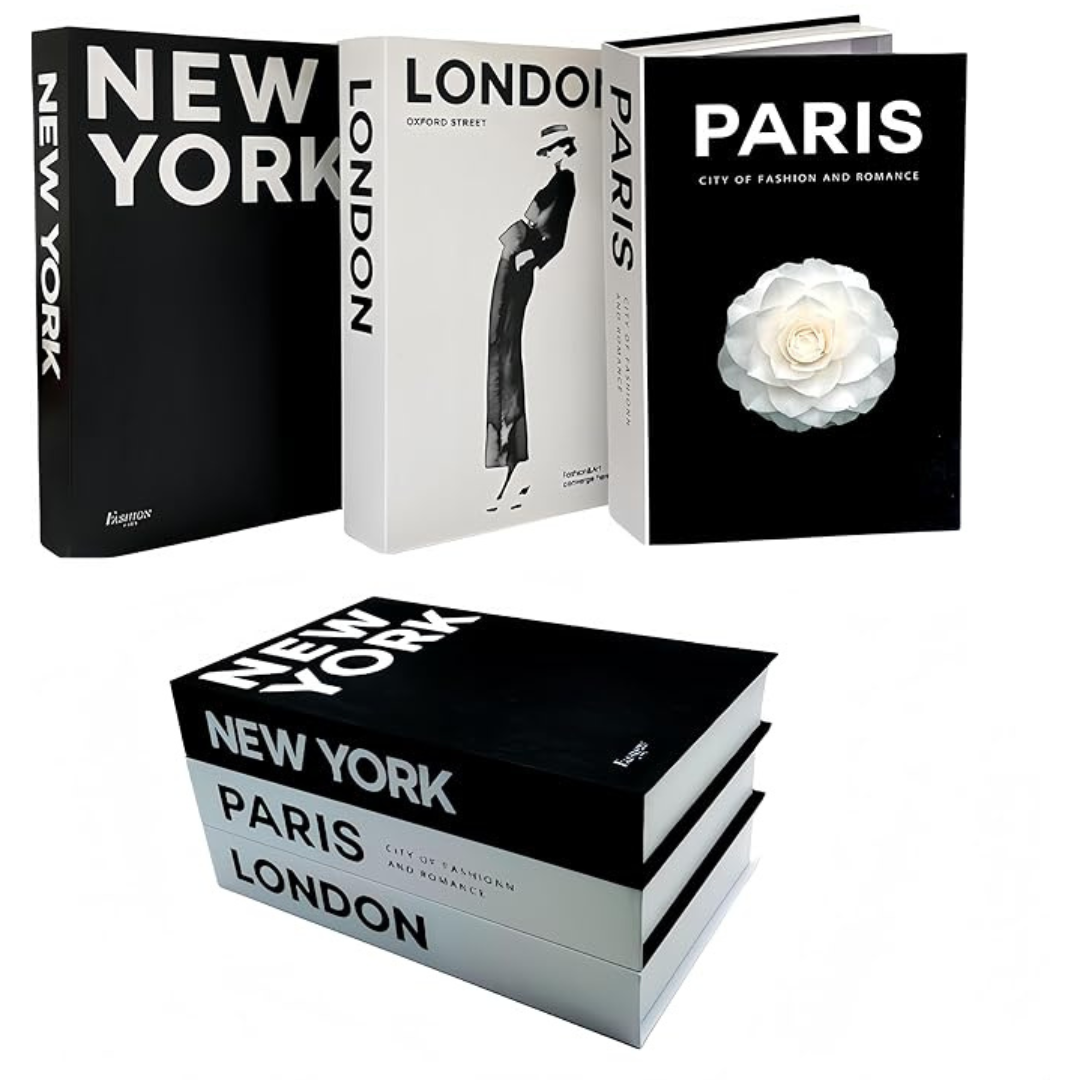 LDN-PAR-NY Deko-Bücher Set (3-teilig) – Stilvolle Simulation für Kaffeetisch & Wohnzimmerdeko