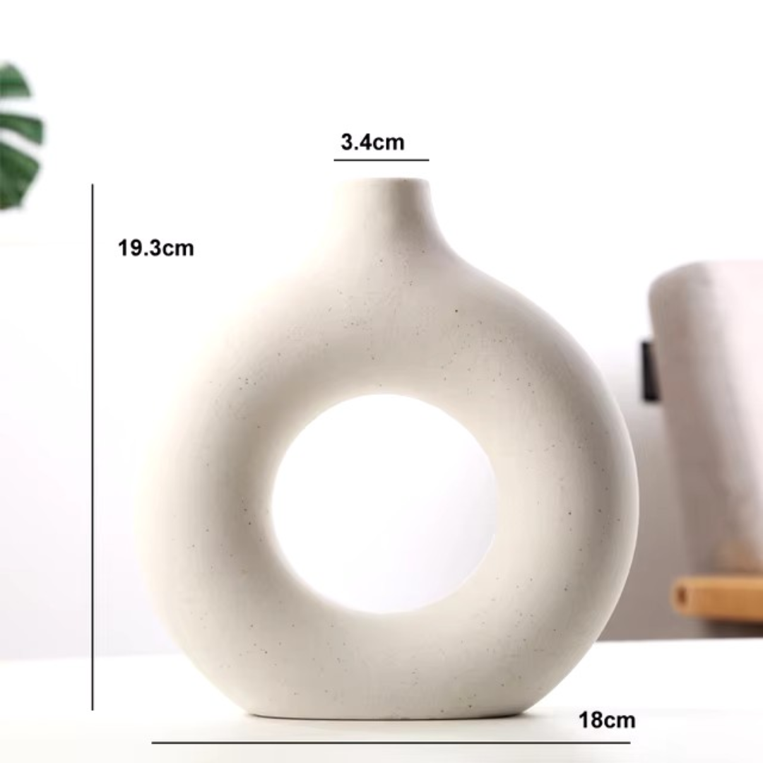 LOMEA Runde Keramik-Vase im Nordic Design im 2er SET – Donut-Form für stilvolle Wohnzimmer- und Bürodeko