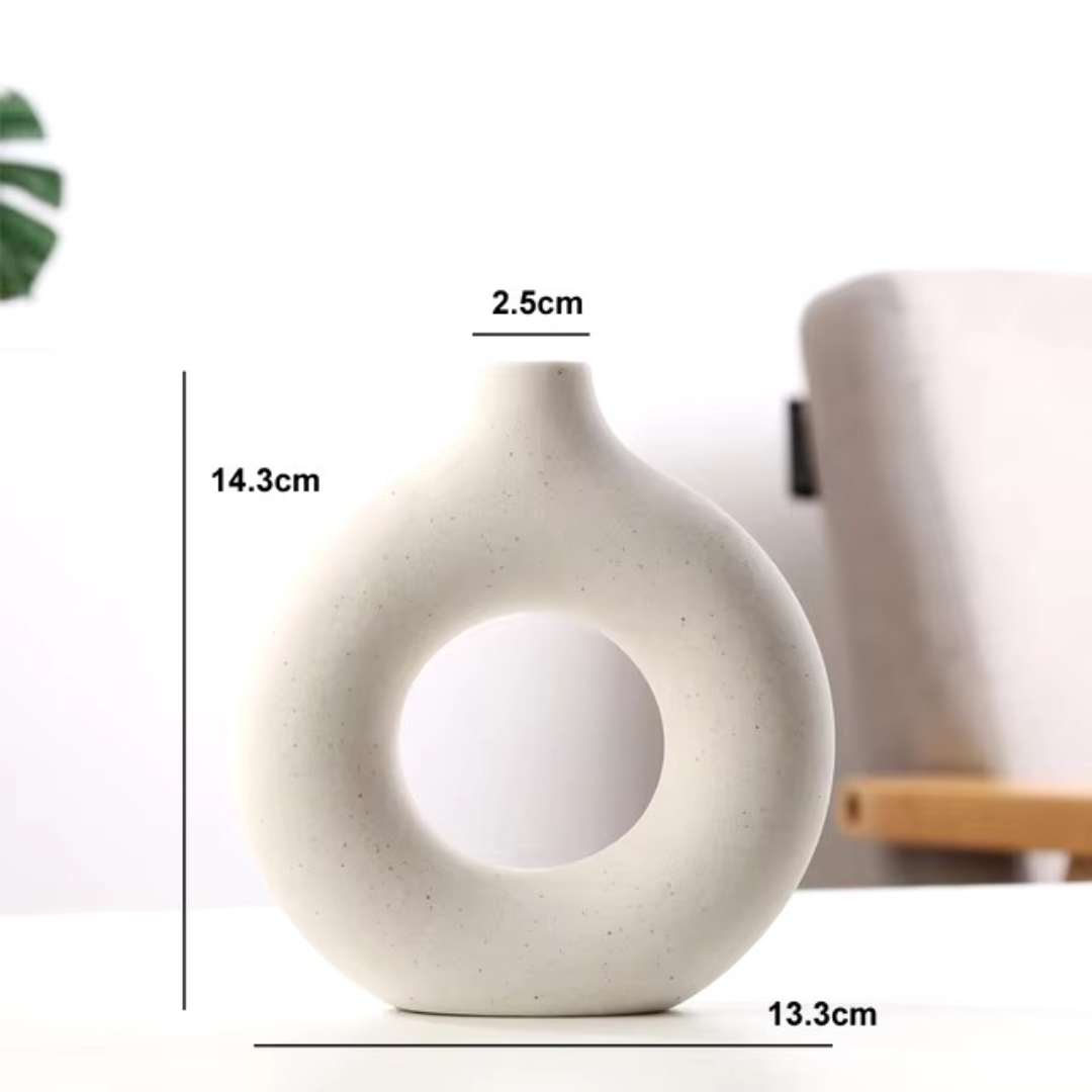 LOMEA Runde Keramik-Vase im Nordic Design im 2er SET – Donut-Form für stilvolle Wohnzimmer- und Bürodeko