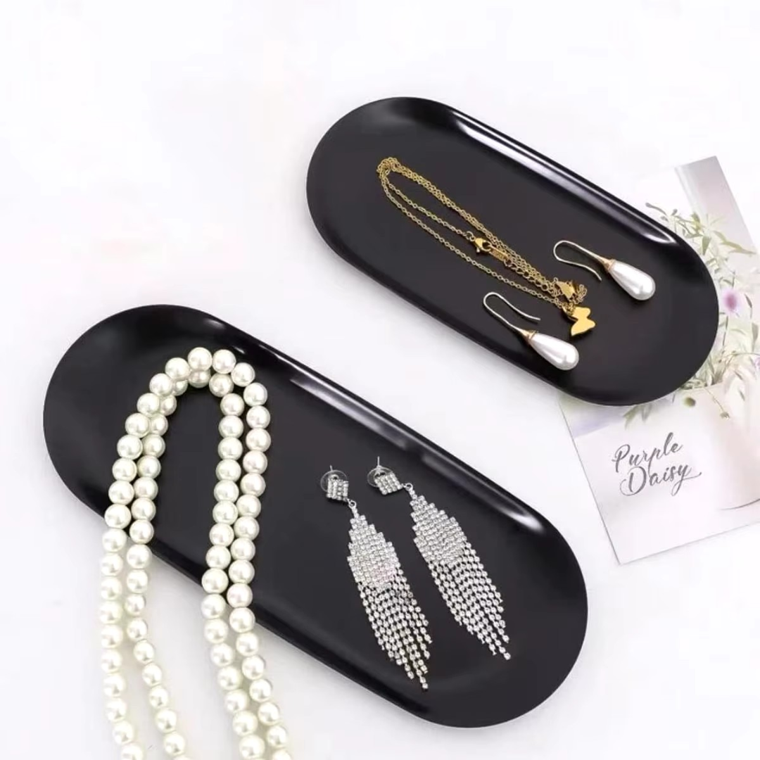 Ovales Edelstahl-Tablett 2er Set kombinierbar– Eleganter Schmuck- und Deko-Organizer für Tisch & Party