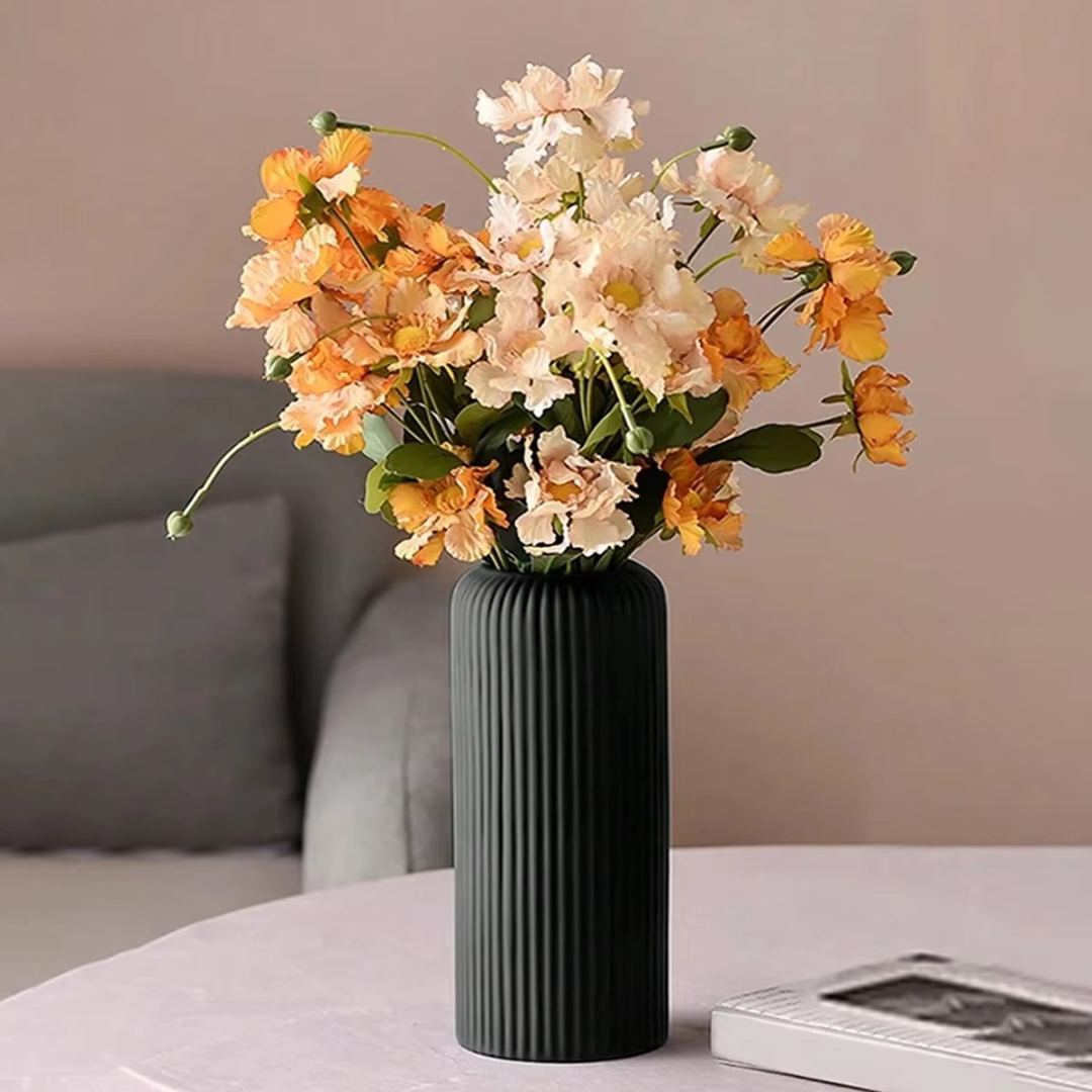 ALINEA Kunststoffvase in Keramikoptik mit Streifen – Kreative Blumenvase für dekorative Arrangements